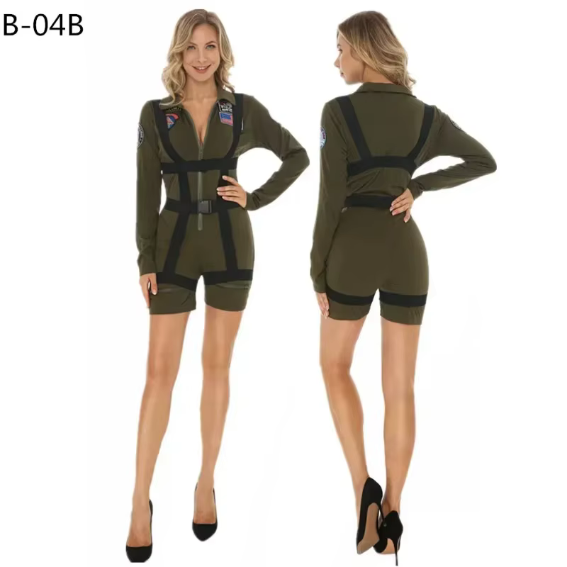Costume de pilote pour femmes, uniforme de l'armée de l'air du film Top Gun des années 80, Costume de Cosplay pour adultes, robe fantaisie de carnaval de pâques