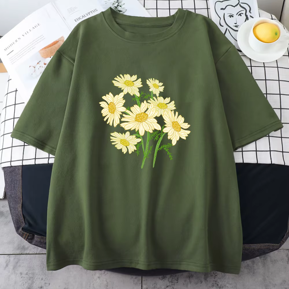 Frais Harajuku jaune chrysanthème fleur homme t-shirts graphique s-xxxl t-shirt de haute qualité