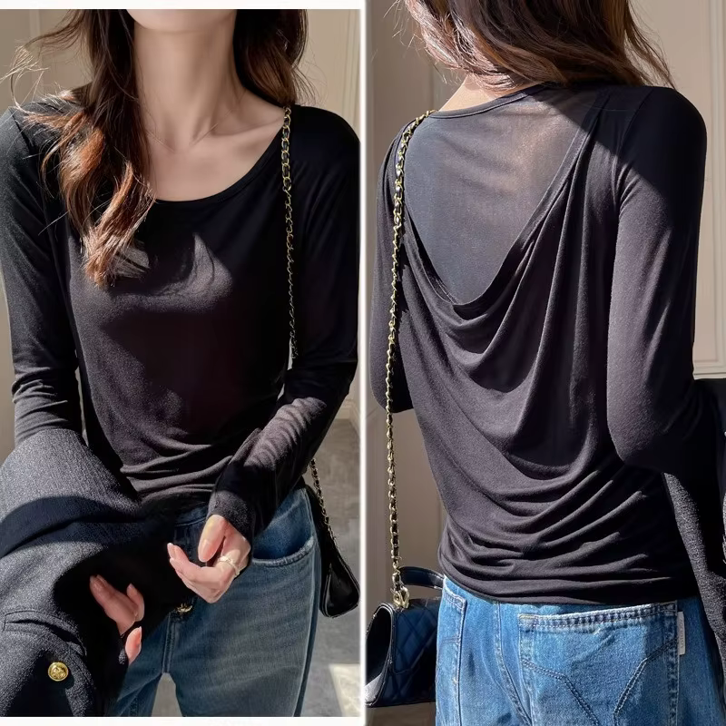 Deux pièces T-shirts pour femmes 2025 Ropa Mujer gaze Patchwork Y2k hauts automne Chic tunique mode coréenne Slim Fit T-shirts