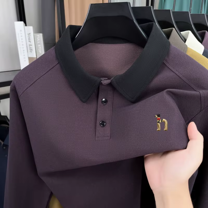 Polo à manches longues pour hommes de luxe de haute qualité nouvelle tendance marque mignon chien brodé T-shirt à revers décontracté coréen printemps automne