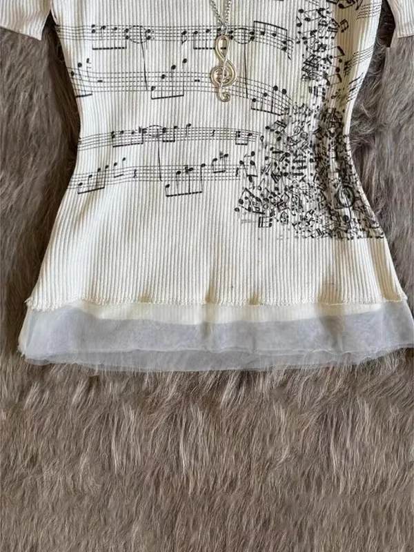Coréen 2000s Punk Goth filles graphique hauts épaules nues Sexy dentelle coton t-shirts mignon motif de musique Y2K