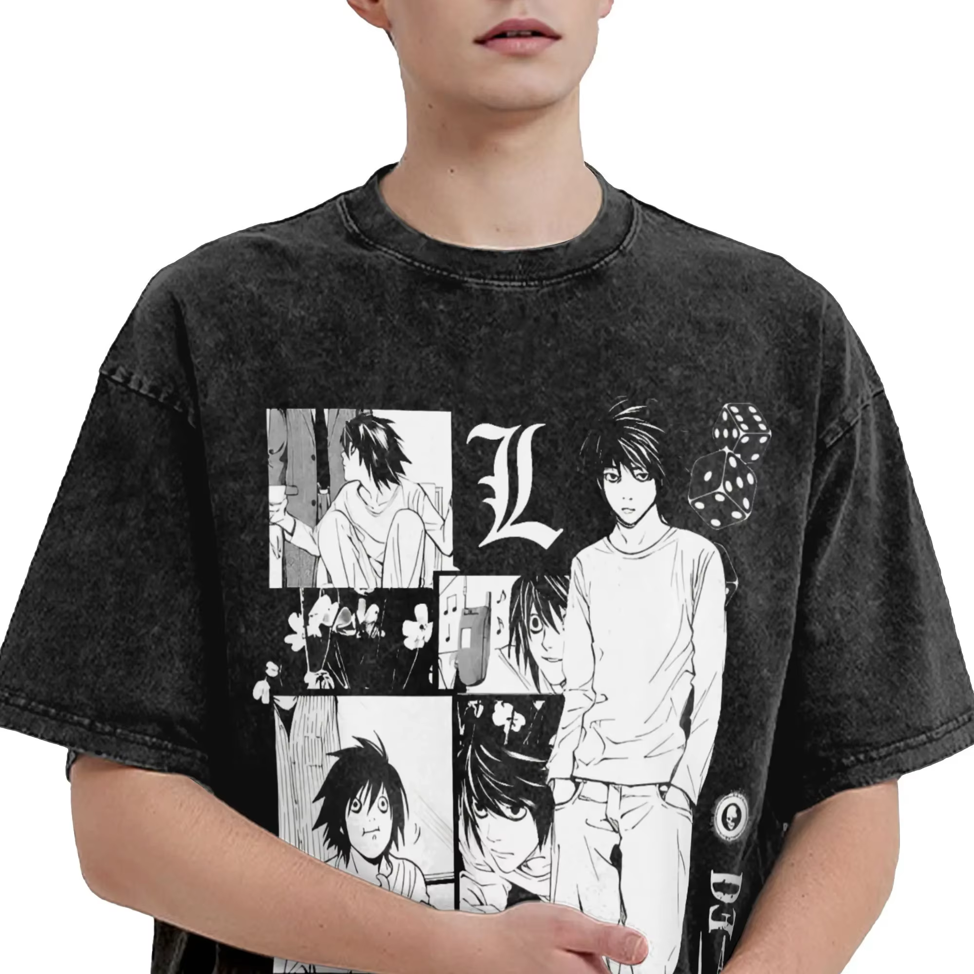 T-shirts Manga DEATH NOTE L Lawliet à imprimé graphique, T-shirts oversize délavés, T-shirt à manches courtes en coton doux, vêtements pour hommes et femmes