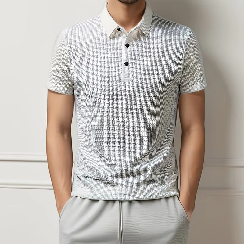 Nouveaux hommes d'affaires décontracté à manches courtes fleur d'os couleur unie POLO mode respirant confortable été polyvalent haut