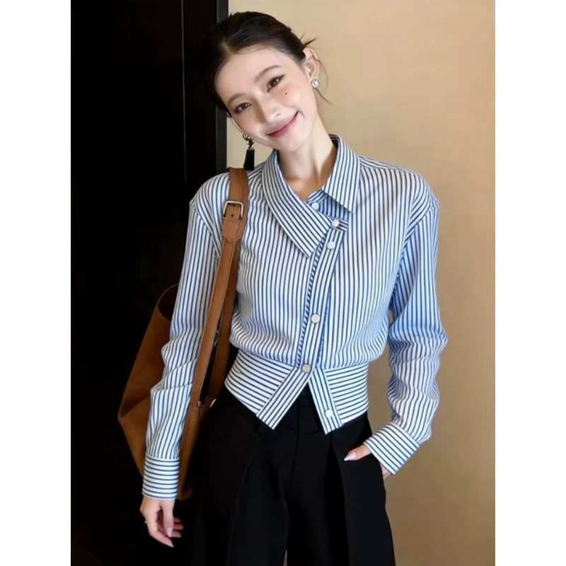 Chemisier rayé bleu haut de gamme pour femme