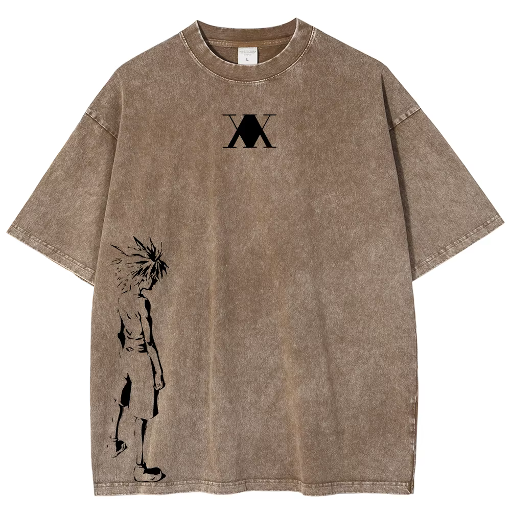 HUNTER × HUNTER Manga T-shirt graphique pour hommes femmes vêtements Killua Zoldyck imprimé lavé surdimensionné T-Shirt à manches courtes coton T-Shirt