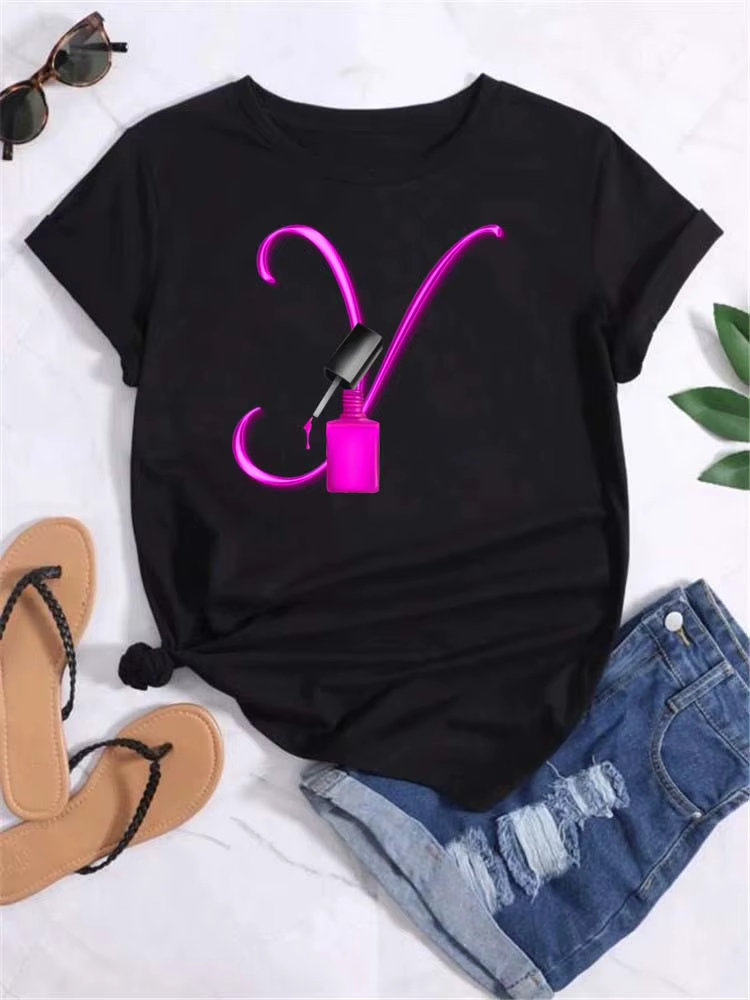 Créatif 26 lettres combinaison mode femmes T-shirt vernis à ongles lettre police A B C DShort manches hauts