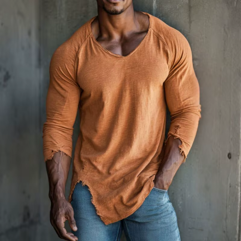 T-shirt de fitness basique pour homme, col en V, haut décontracté, tenue de rue quotidienne, sports de plein air, entraînement en salle de sport, jogging et loisirs