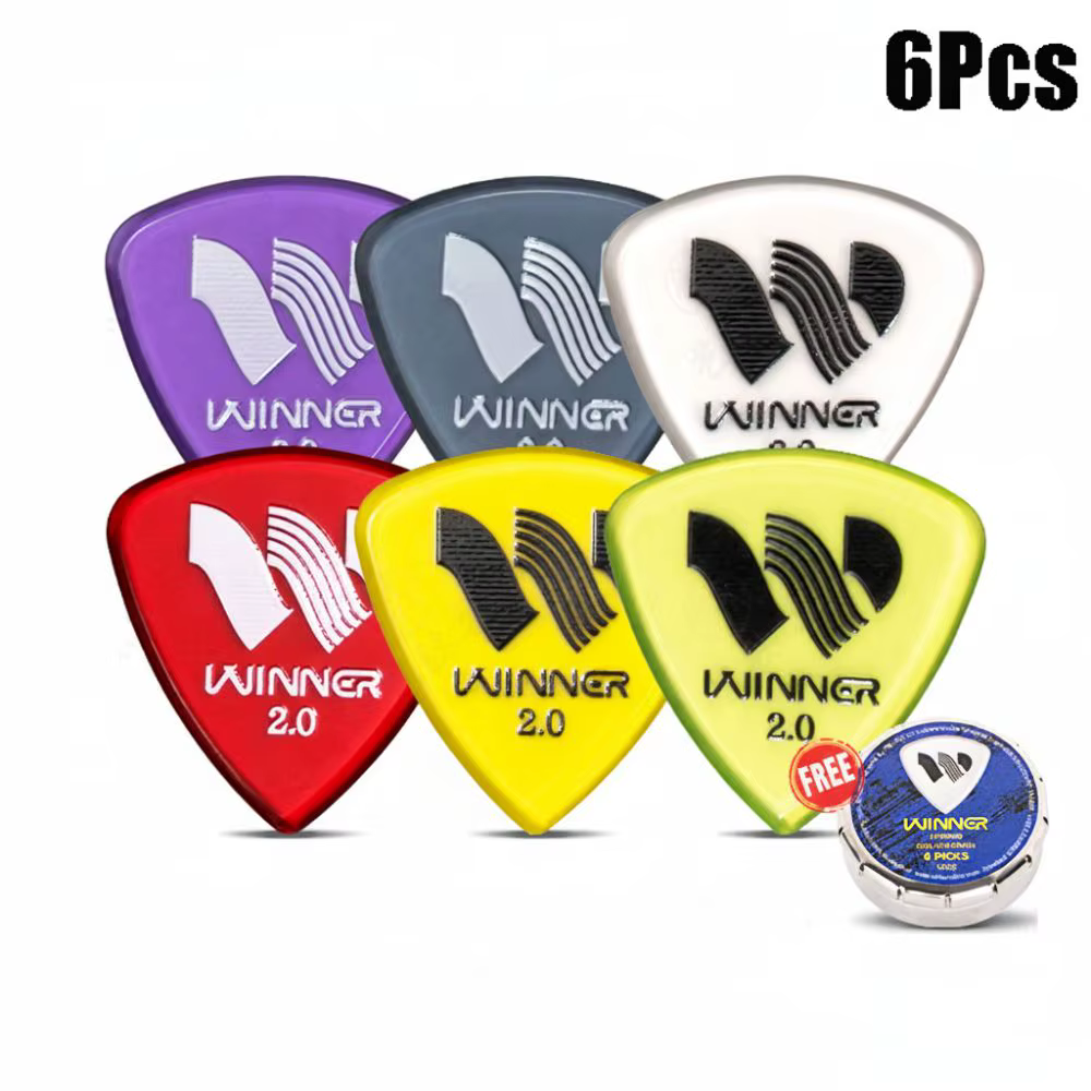 Plectres de guitare professionnels Winner, 6 pièces, grands plectres triangulaires antidérapants, plectres de 2.0MM d'épaisseur, accessoires pour guitare acoustique