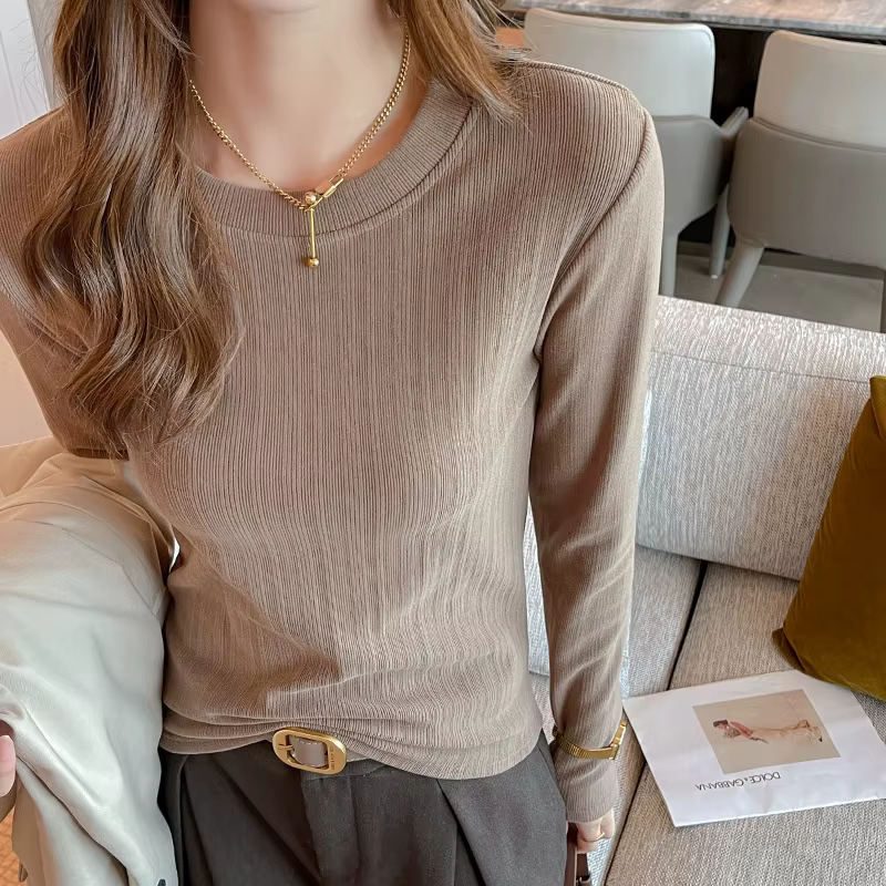 T-shirt côtelé texturé à manches longues pour femme