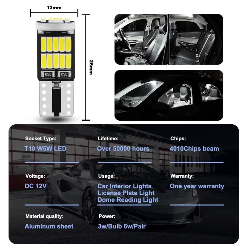 Ampoules Led W5W T10 Canbus 4014 SMD 6000K 168 194 Led 5w5, dôme intérieur de voiture, lecture de plaque d'immatriculation, Signal lumineux, 10 pièces