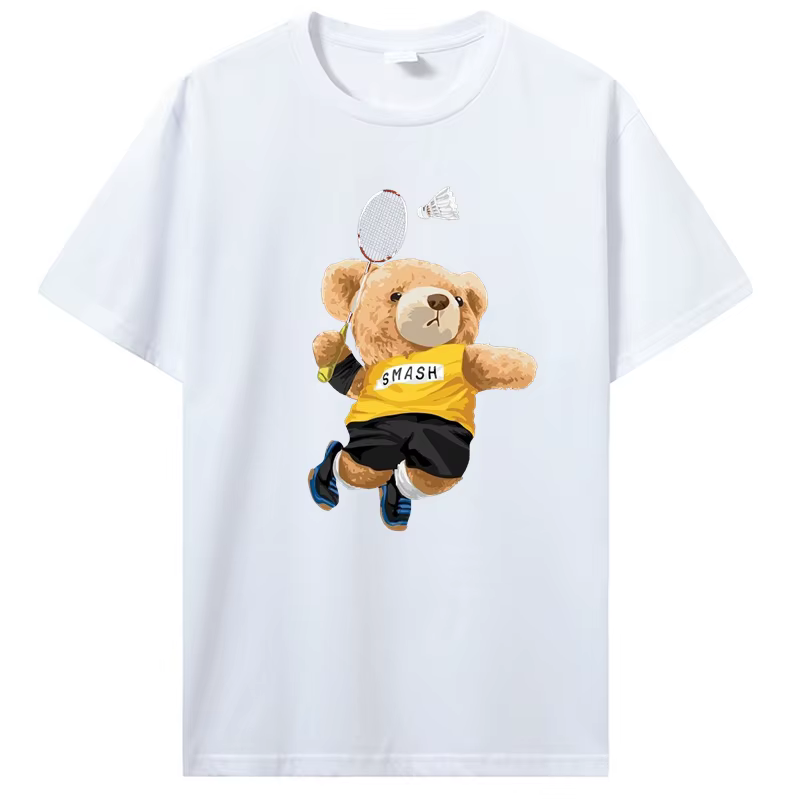 T-shirt imprimé ours en peluche à manches courtes pour hommes et femmes