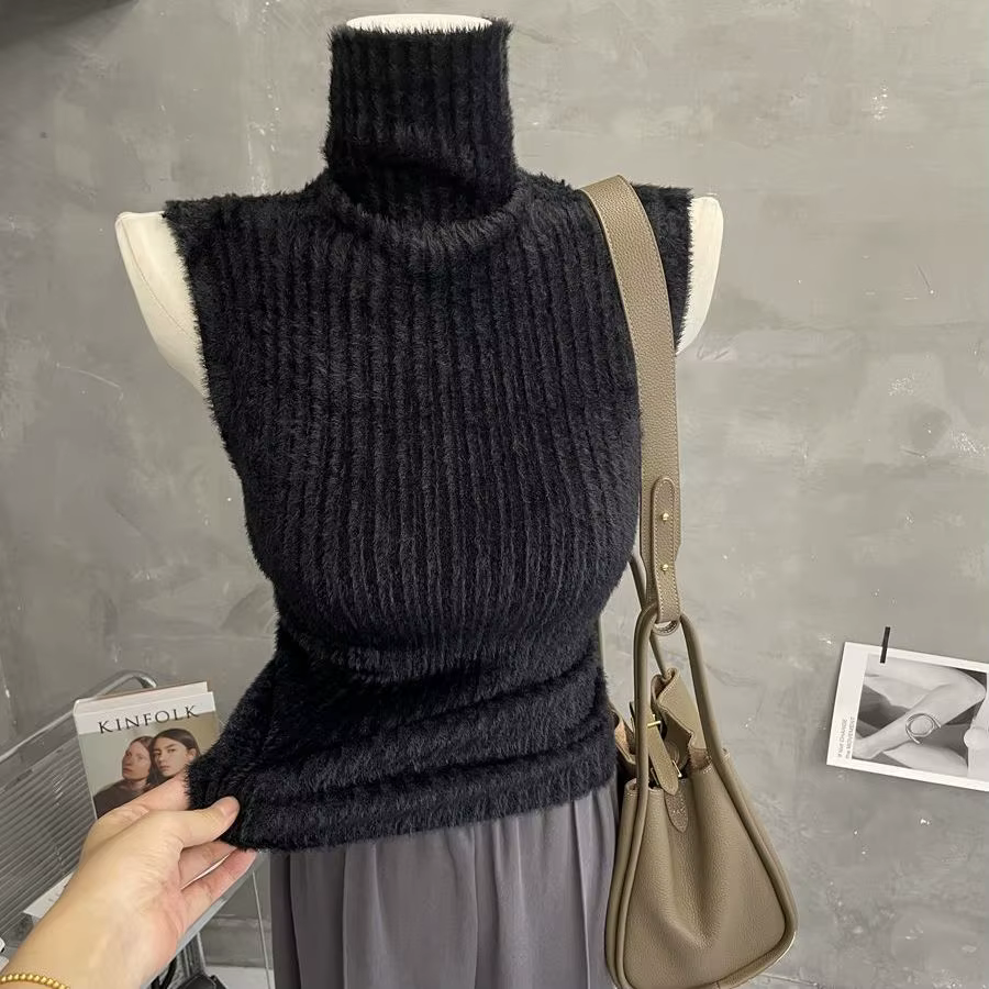 Pull gilet sans manches à col haut