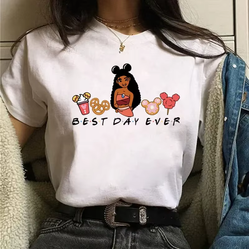 T-Shirt imprimé Disney Best Day Ever, décontracté, Harajuku, vêtements de princesse sumérienne pour femmes, Streetwear à manches courtes