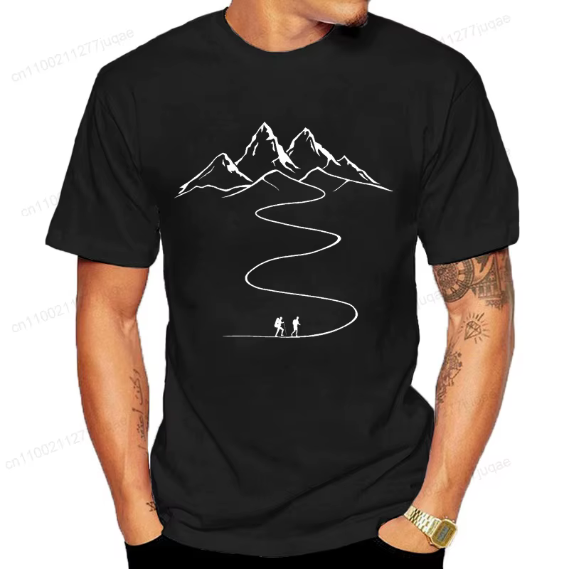 Montagnes chemin randonnée sentier courbes imprimé T-Shirt vêtements graphiques t-shirts hommes femmes