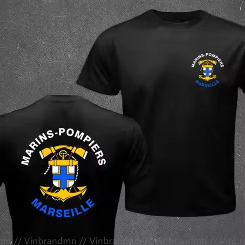Marins français pompiers Marseille bataillon de feu Naval T-shirt hommes à manches courtes décontracté 100% coton