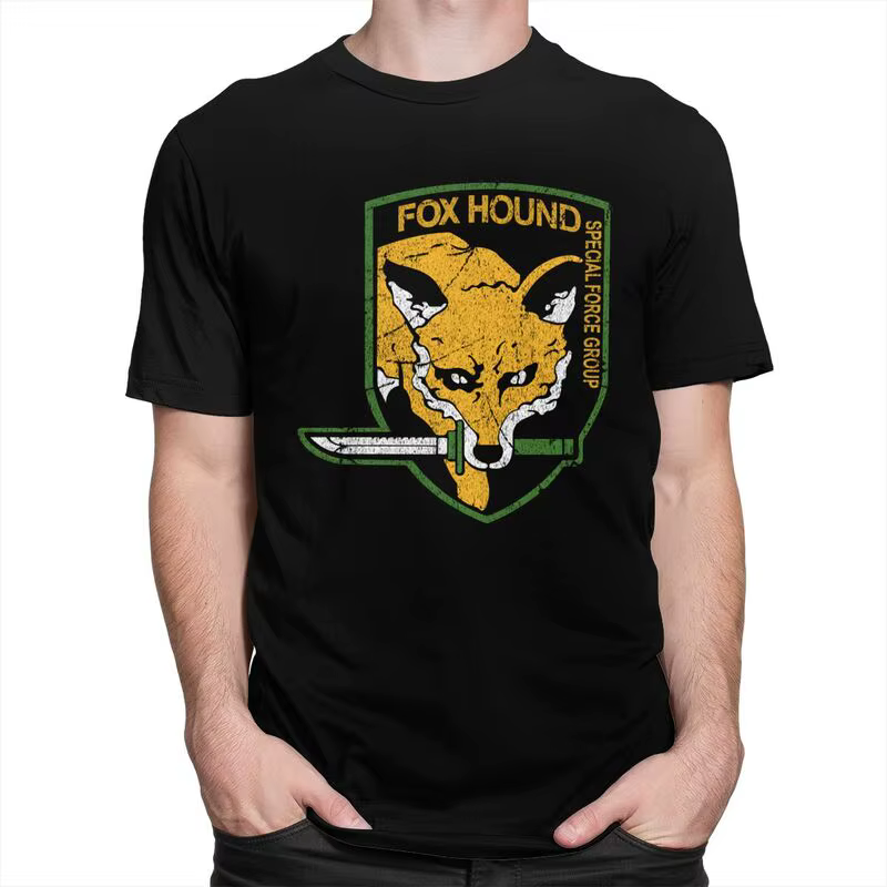 Personnalisé métal Gear solide renard chien T-shirt hommes manches courtes 100% coton