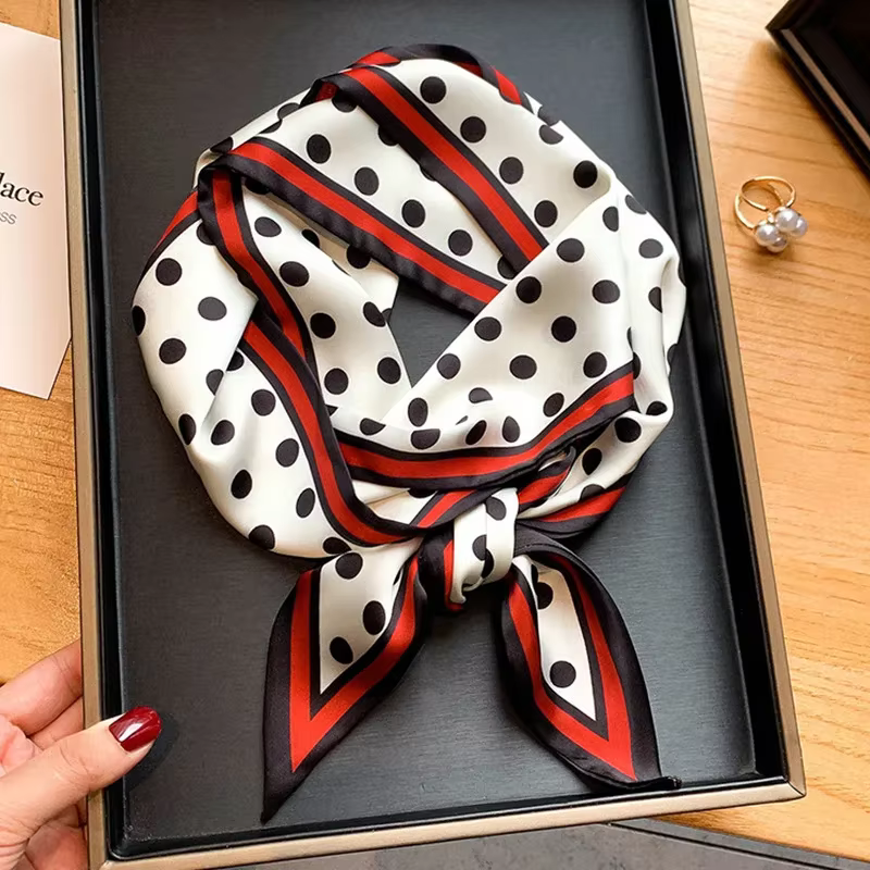 Écharpe à pois Long châle pour femmes printemps et été mode bandeau de cheveux foulards de cou foulard