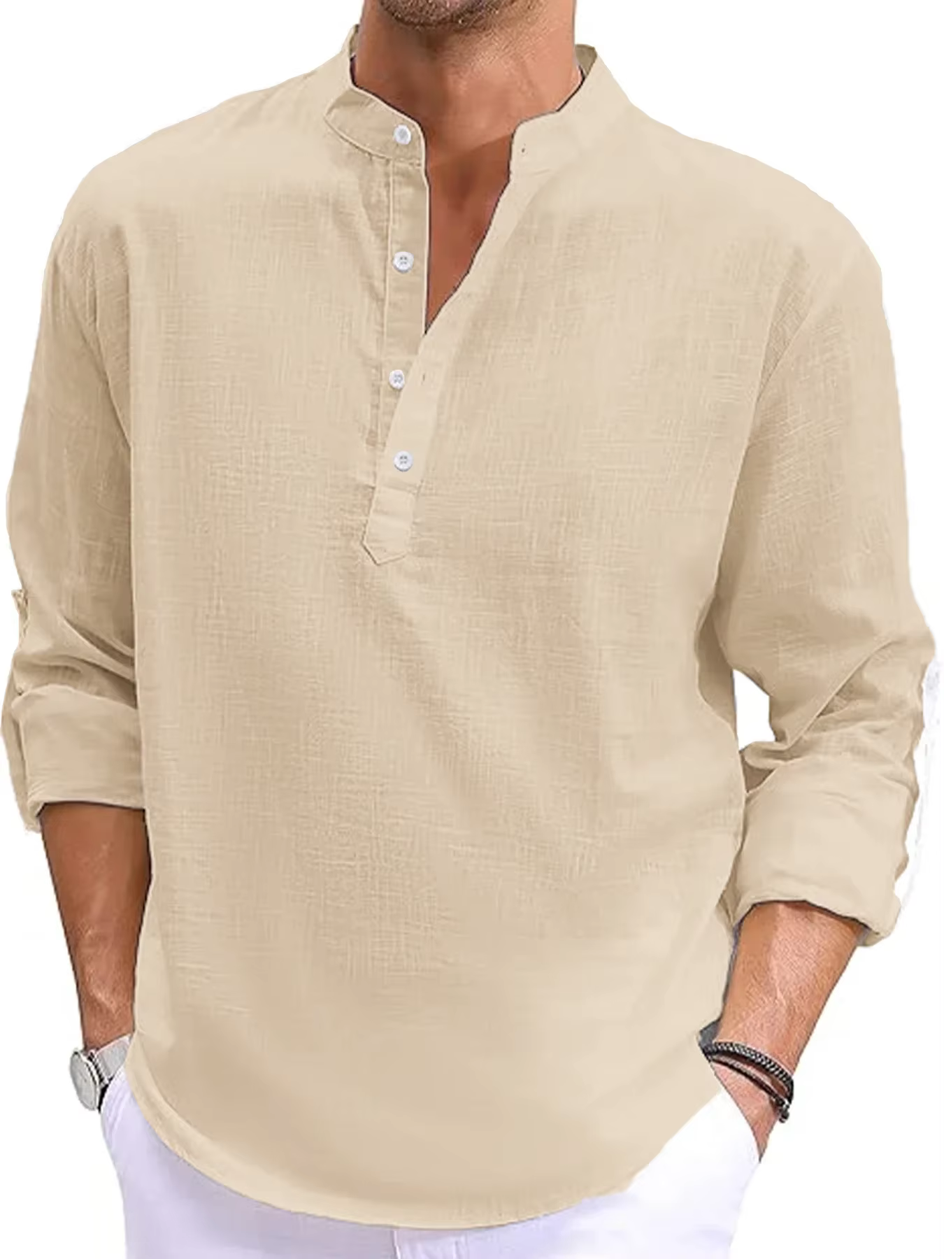 T-shirt à manches longues en lin pour hommes