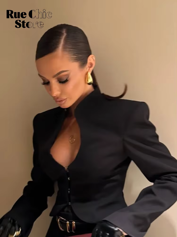 Blazer court noir ajusté pour femme