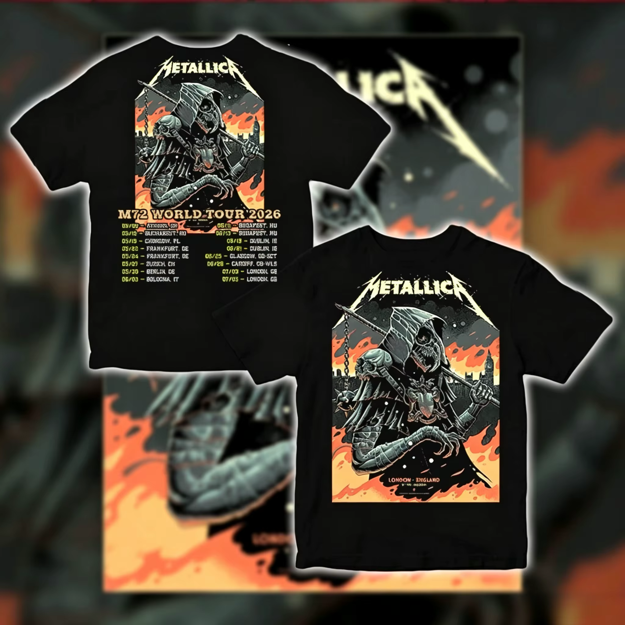 T-shirt de la tournée Metallica à Londres M72 World Tour 2026