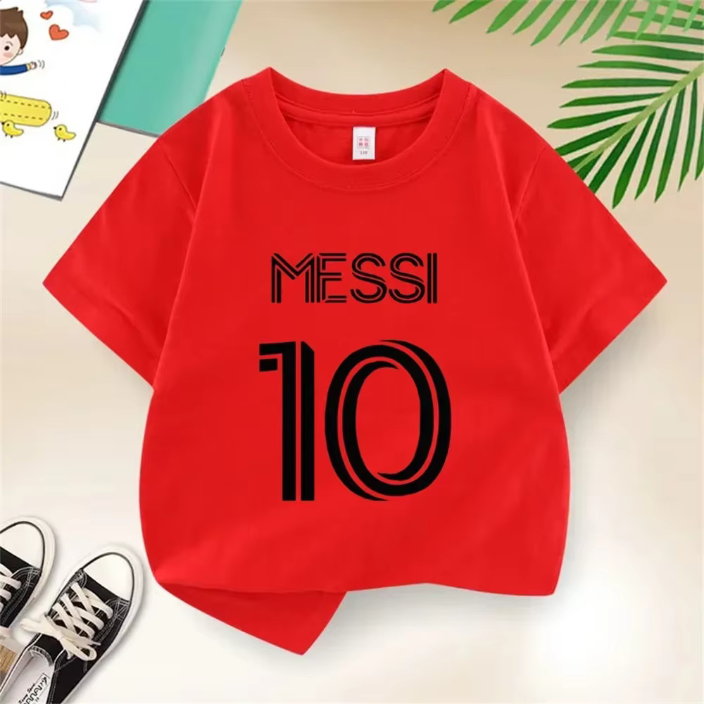 T-shirt en coton pour enfants de football imprimé simple Messi No. 10 haut de haute qualité