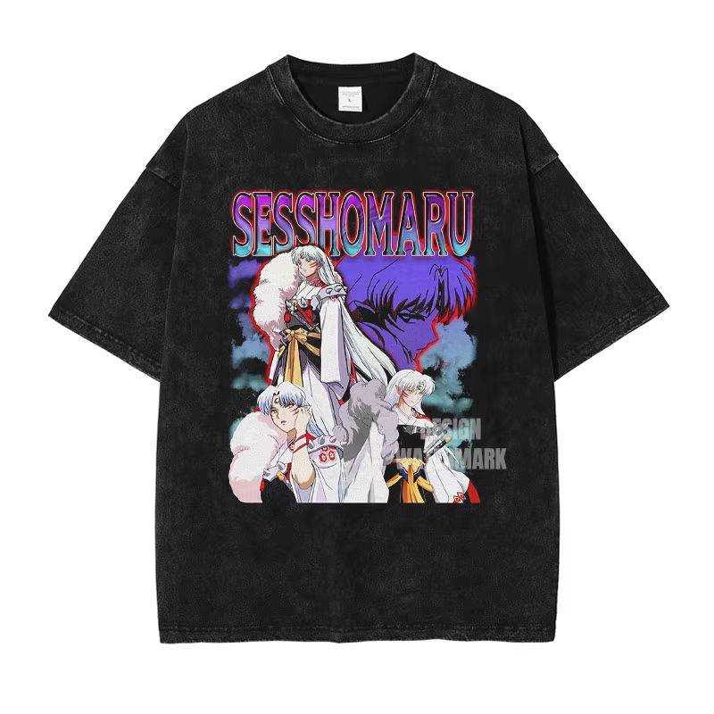 Anime i-inuyasha T-shirts surdimensionné Vintage lavé Sesshoumaru T-shirt rétro à manches courtes haut