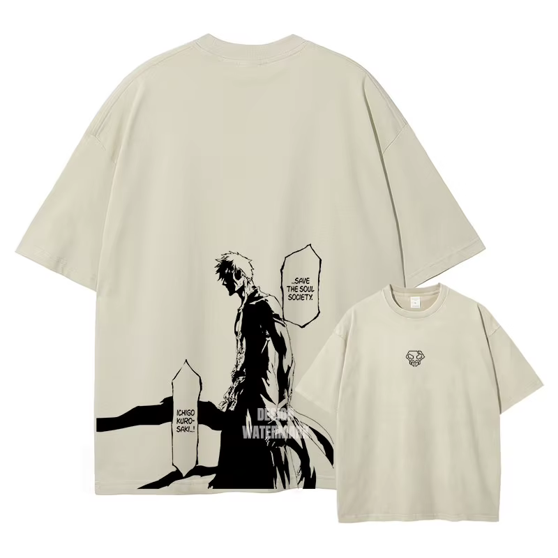 Anime B-Bleach t-shirts surdimensionné Vintage lavé Kurosaki Ichigo T-shirt Streetwear Manga Renji Zaraki Kenpachi hauts