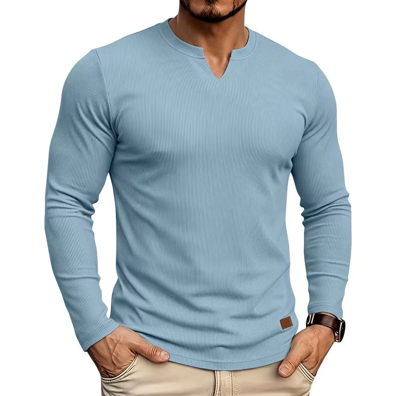 T-shirt côtelé à col en V pour homme