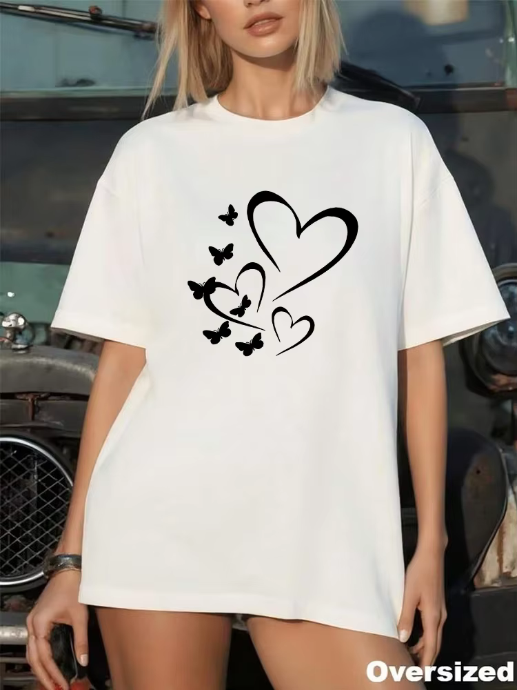 T-shirt Femme 2026 en Coton Imprimé Décontracté Col Rond Manches Courtes pour Sports de Plein Air et Jogging – Nouveauté Été – Vente Flash – Coupe Ample Streetwear