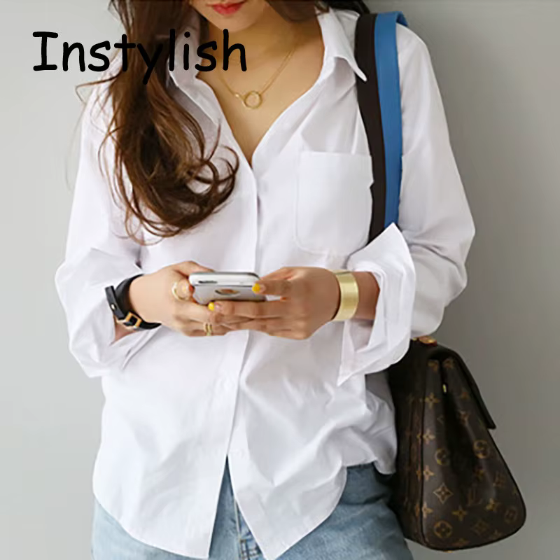Chemise blanche à manches longues pour femmes