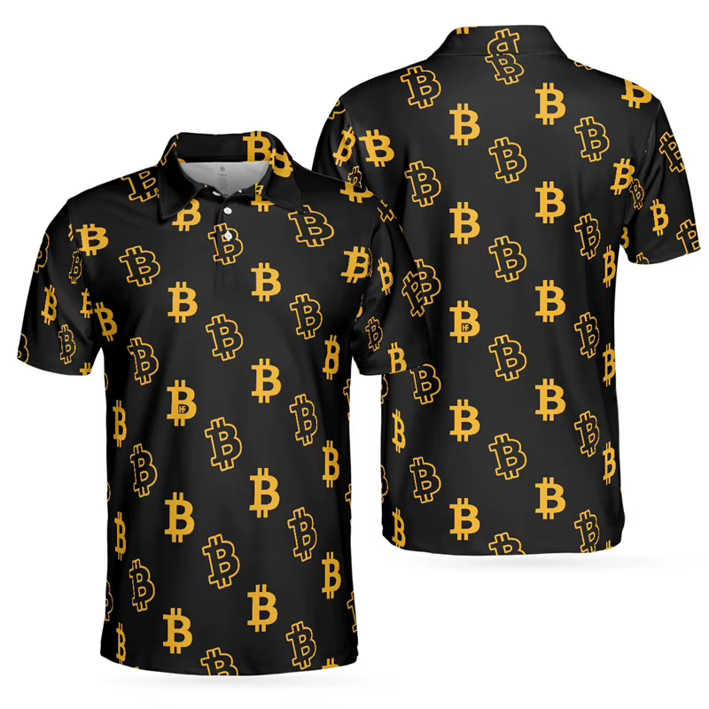 Mode luxe Bitcoin impression 3D polos à manches courtes pour hommes vêtements de haute qualité Golf t-shirts bouton POLO t-shirt hauts