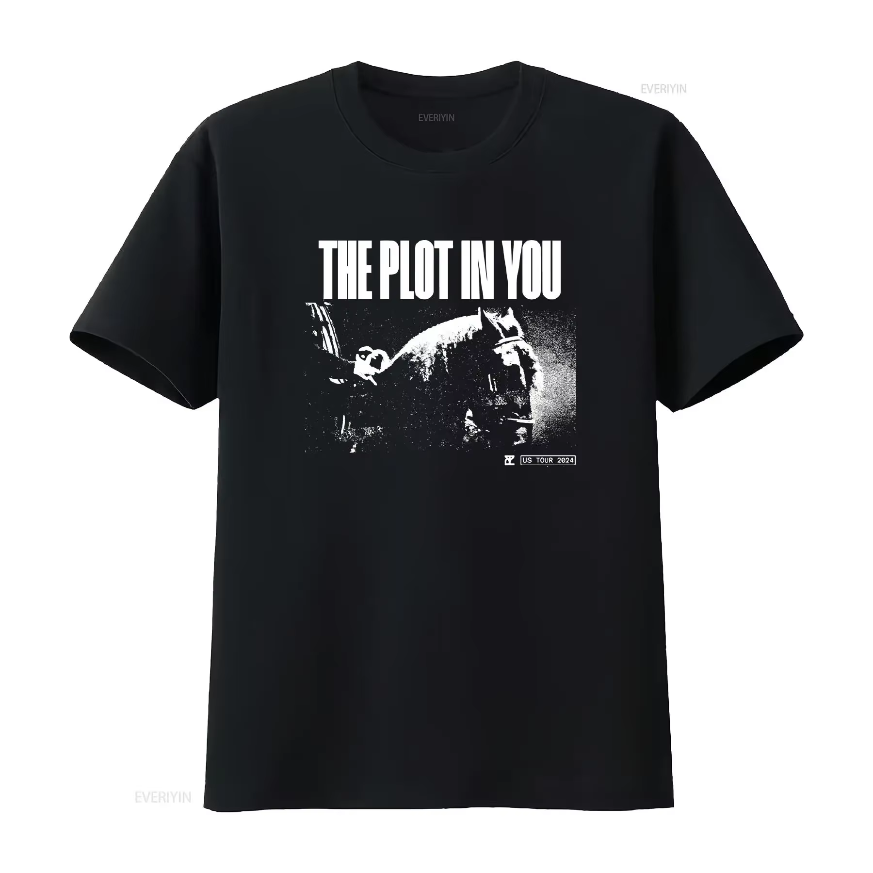 T-shirt The Plot in You Fall 2024 Tour noir S-5XL 1B0263 vintage délavé légèrement vieilli pour le quotidien streetwear décontracté doux