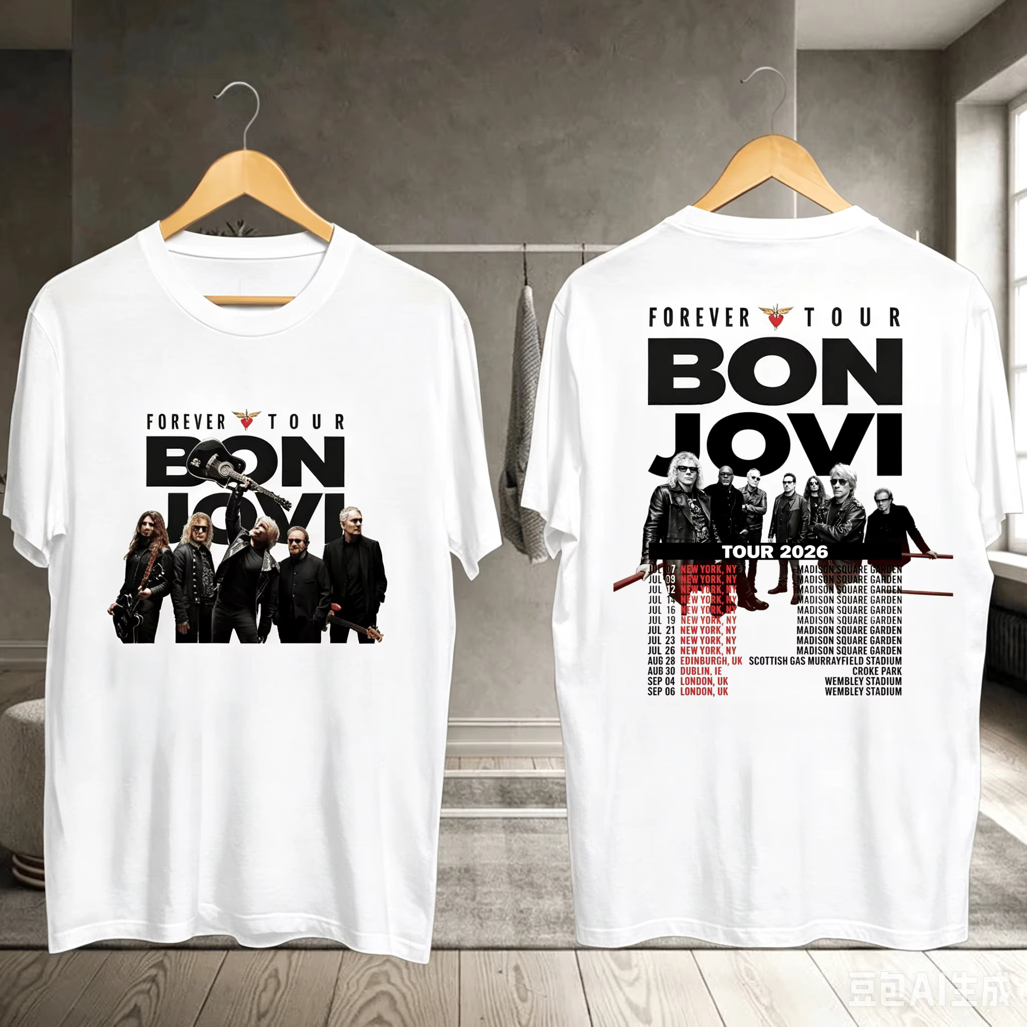 Bon Jovi Forever Tour 2026 Merch T-shirt 100% coton unisexe pour hommes et femmes