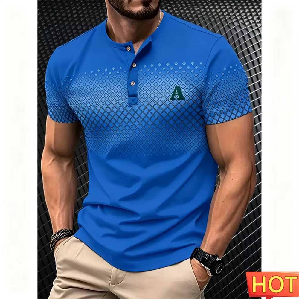 T-shirt pour homme, manches courtes, t-shirt Henry pour homme, t-shirt décontracté pour homme, t-shirt boutonné respirant, t-shirt Henry sport, vêtements pour homme