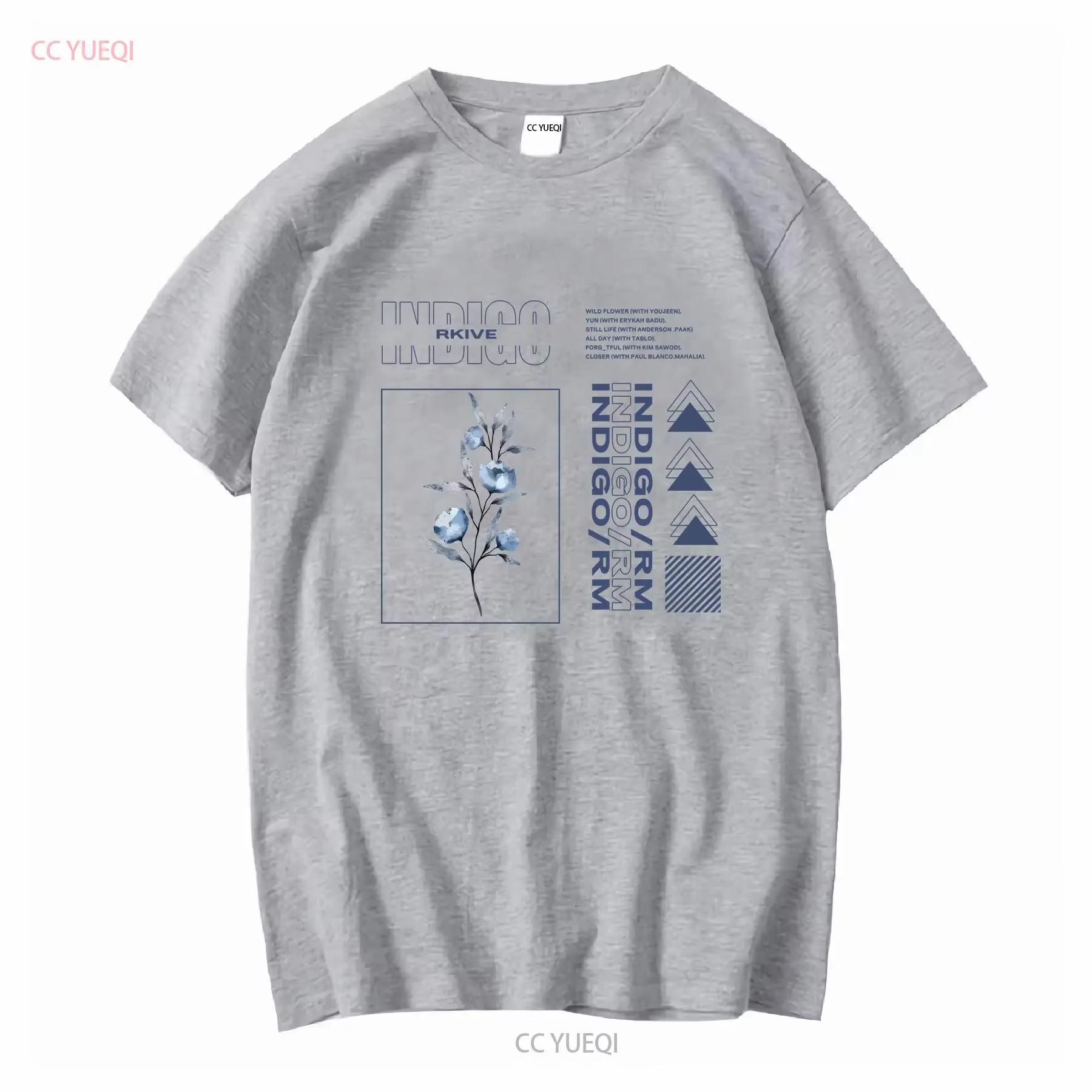 RM Indigo T-shirt manches longues ou courtes vintage Lavé Confortable Polyvalent Élégant streetwear homme vêtements de créateurs Unisexe