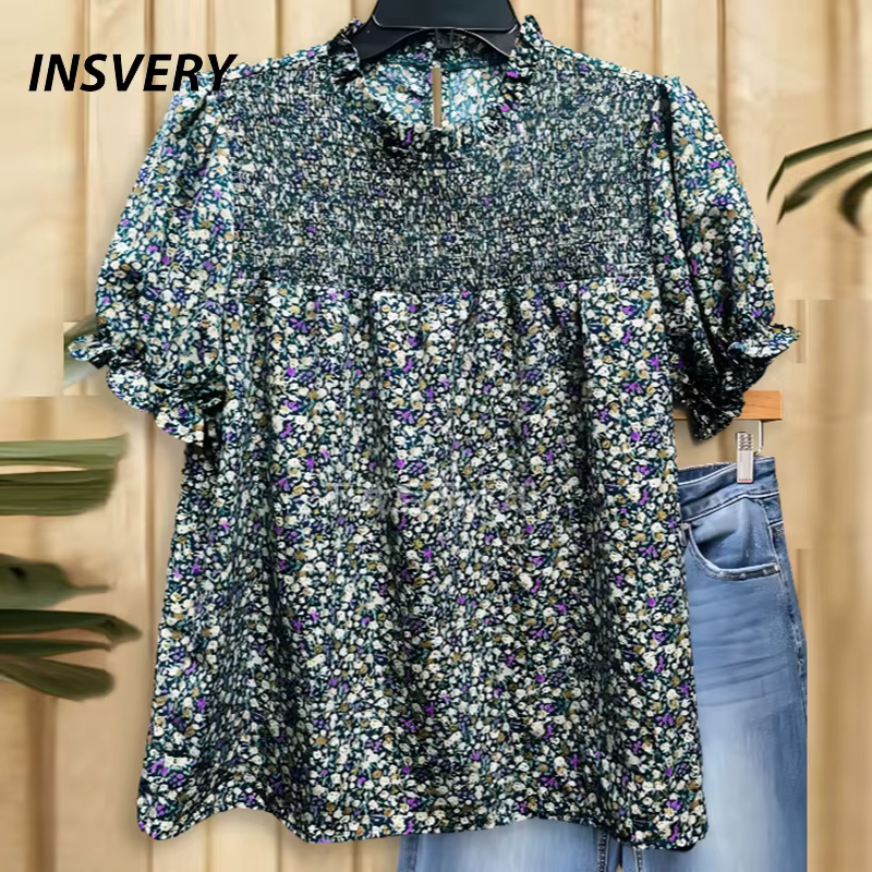 T-shirt d'été à manches courtes et col en V pour femme