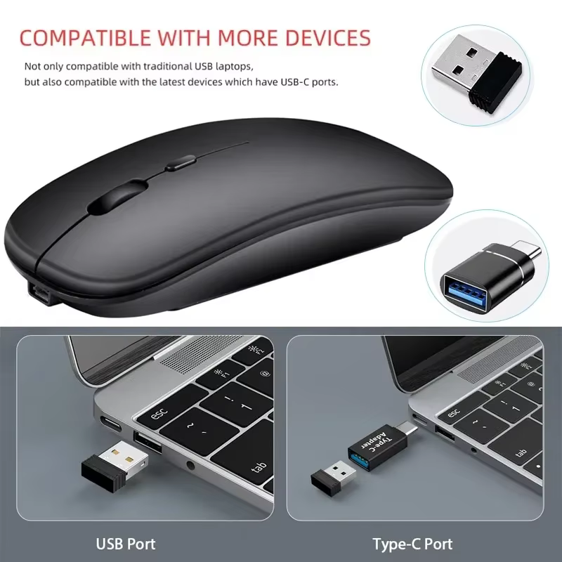 Souris de jeu sans fil, Compatible Bluetooth (Dual Mode: BT + 2.4Ghz), ergonomique et Rechargeable, pour PC/ordinateur portable/Macbook 