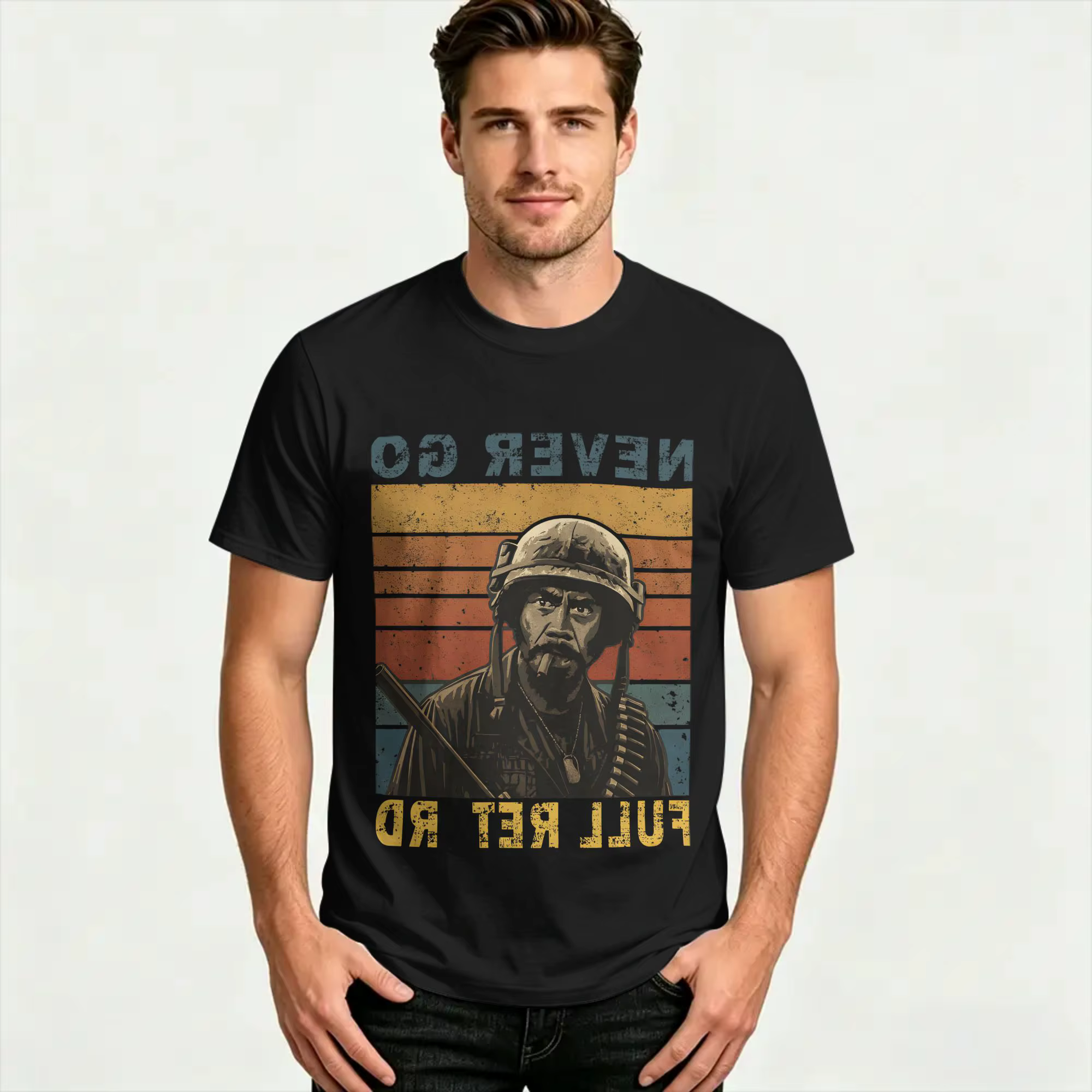 T-shirt vintage Beach Never Go Full Retard, t-shirts à la mode en coton pour hommes, hauts amusants à manches courtes Y2K