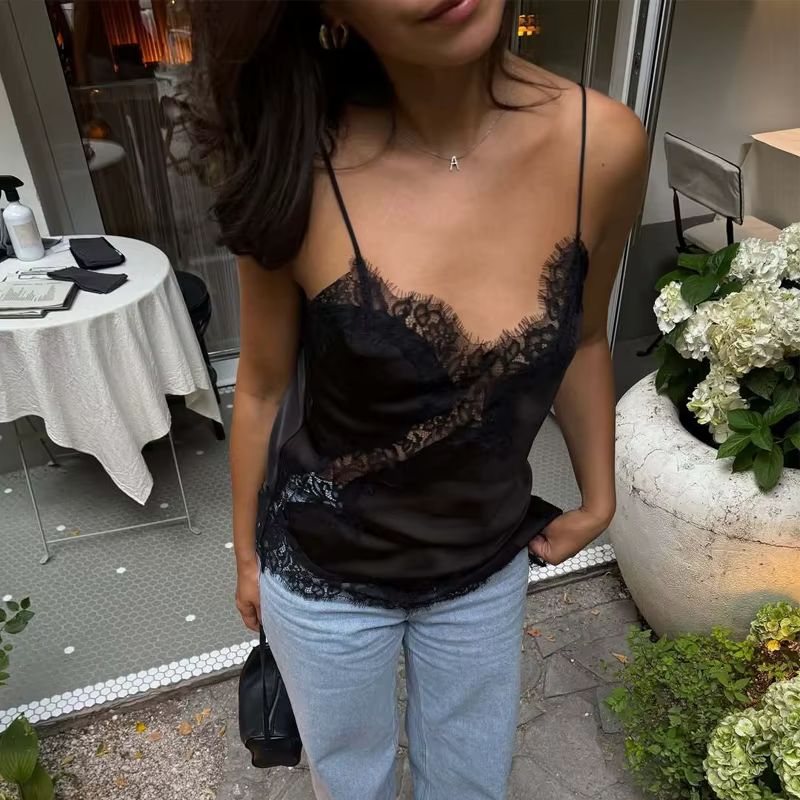 MUJER femmes hauts noir dentelle haut femme Sexy dos nu