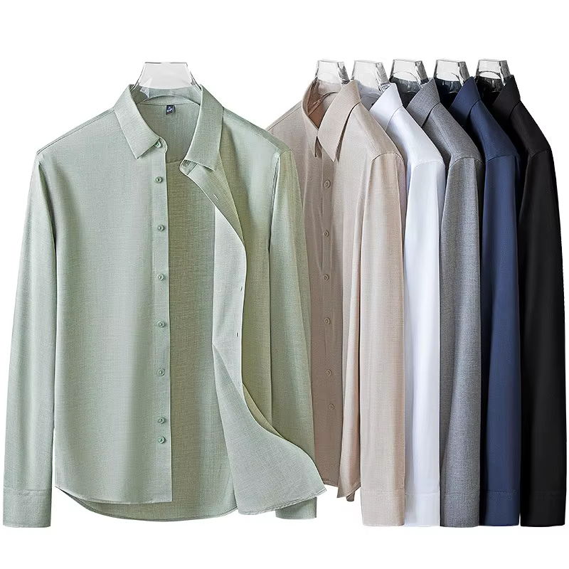  Chemise à manches longues en modal cool touch pour hommes sans fer – Business décontracté résistant aux rides Vêtements de bureau formels