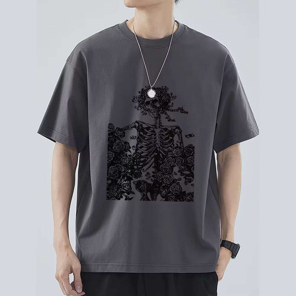 T-shirts pour hommes 2023 été Streetwear haute rue gothique crâne t-shirt ample surdimensionné à manches courtes