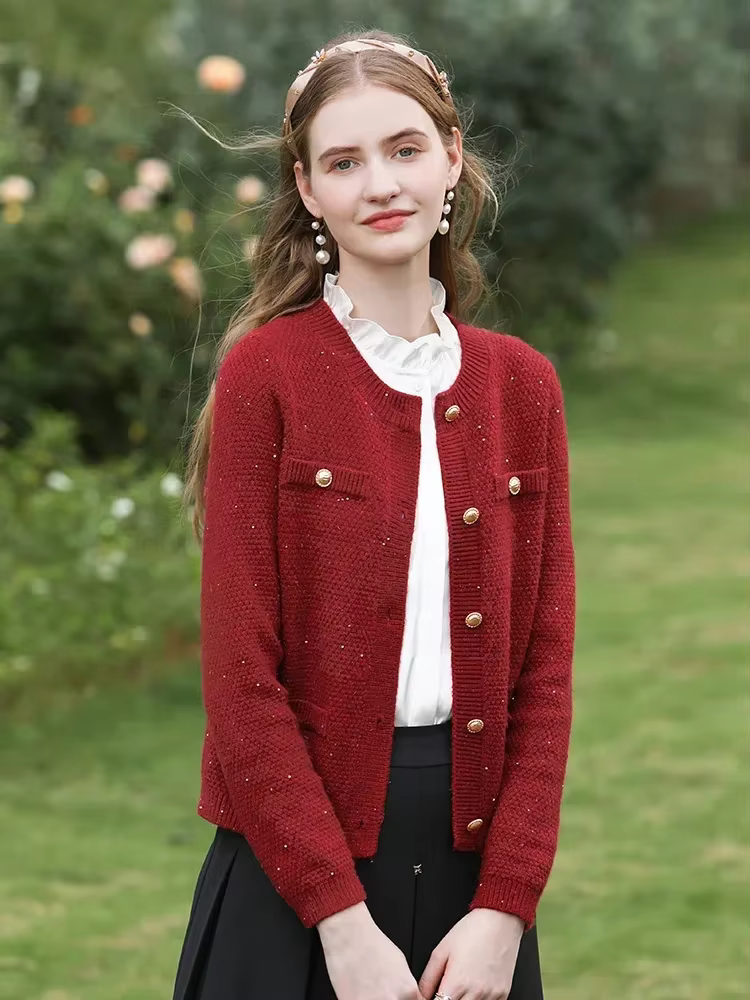 I BELIEVE YOU-Cardigan en Tweed pour Femme, Pull à Col Ras du Cou en Forme de Carillon, Vêtement Doux et Chic, Collection Printemps-Automne 2024, Y-2241145739