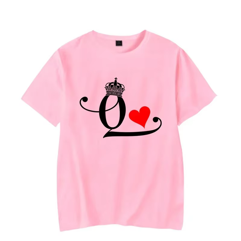 Mode lettre impression Couple t-shirt pour les amoureux nouvelle chemise coréenne Chic roi reine coeur graphique t-shirts pour les Couples