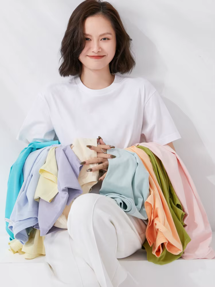 T-shirts femmes 2025 été à manches courtes coton solide décontracté
