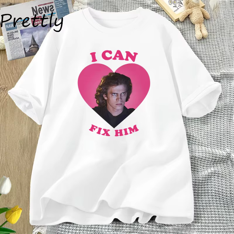 Je peux réparer le t-shirt coeur rose décontracté coton graphique imprimé t-shirt à manches courtes col rond t-shirts unisexe t-shirts d'été Streetwear