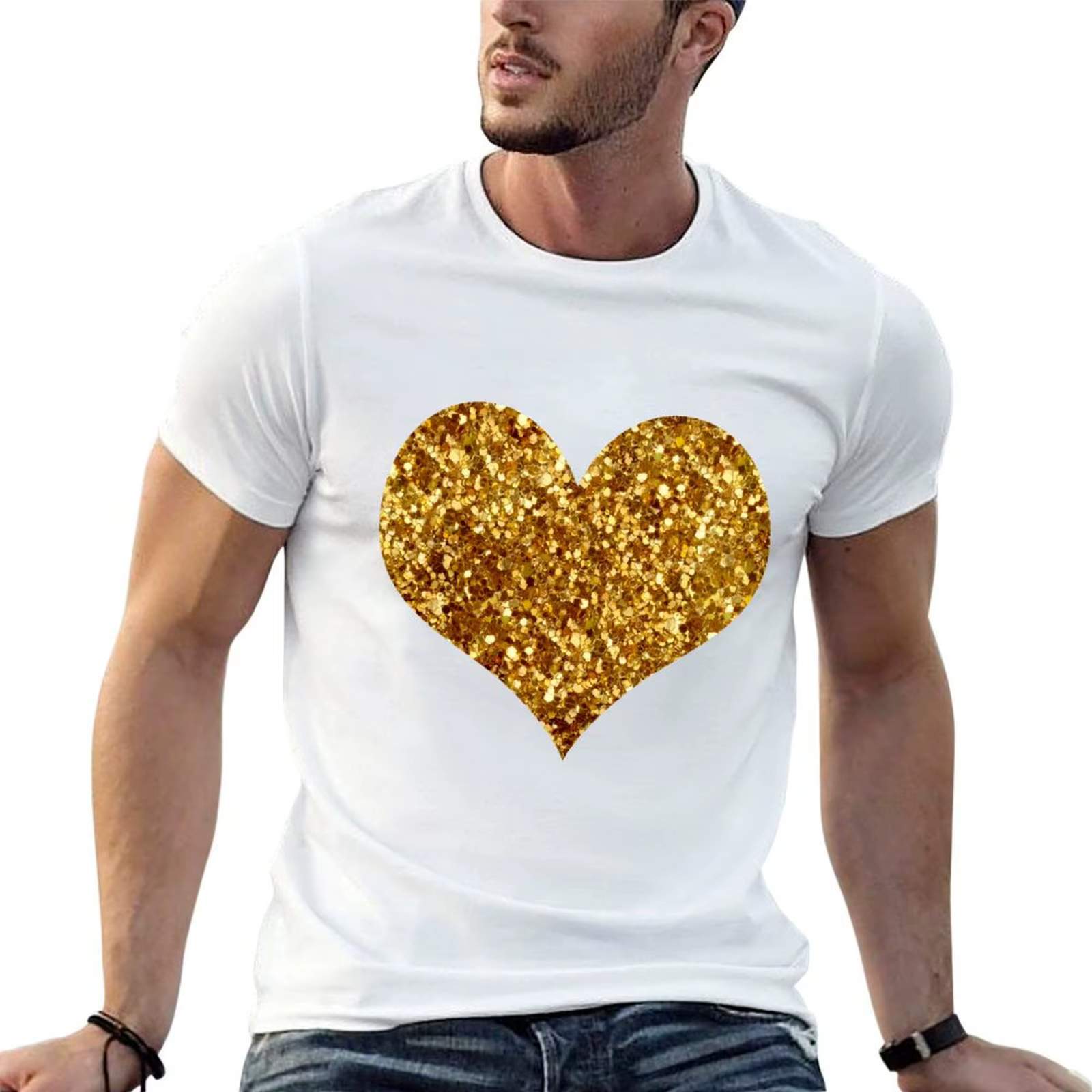 T-shirt homme en coton avec motif paillettes dorées