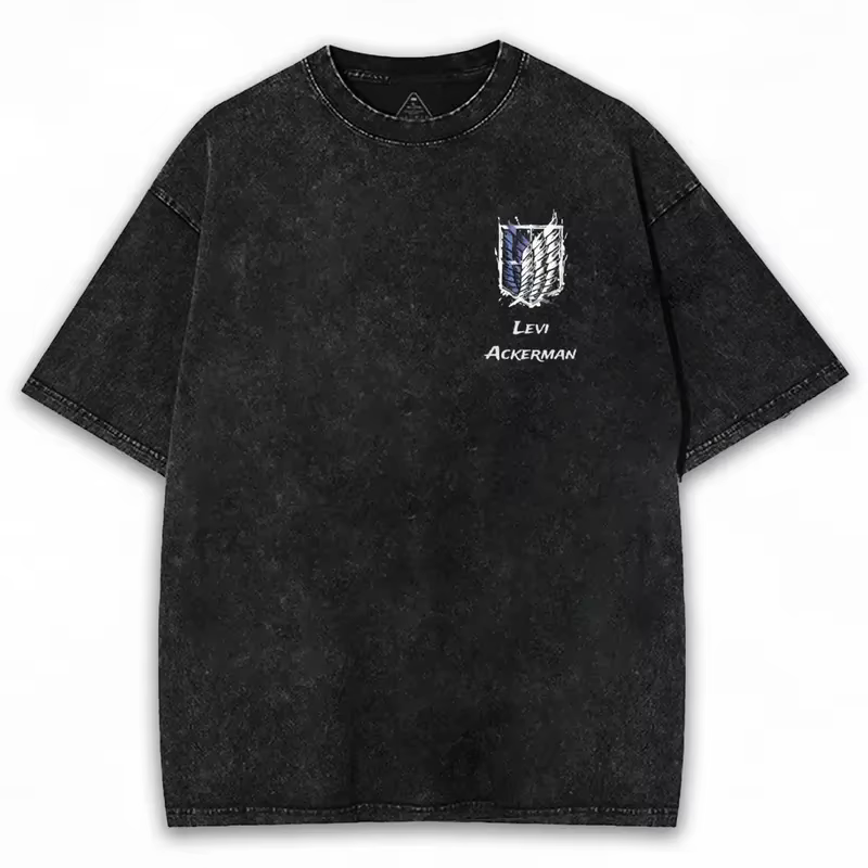 Levi Ackerman T-shirt graphique attaque sur Titan Anime Vintage lavé surdimensionné