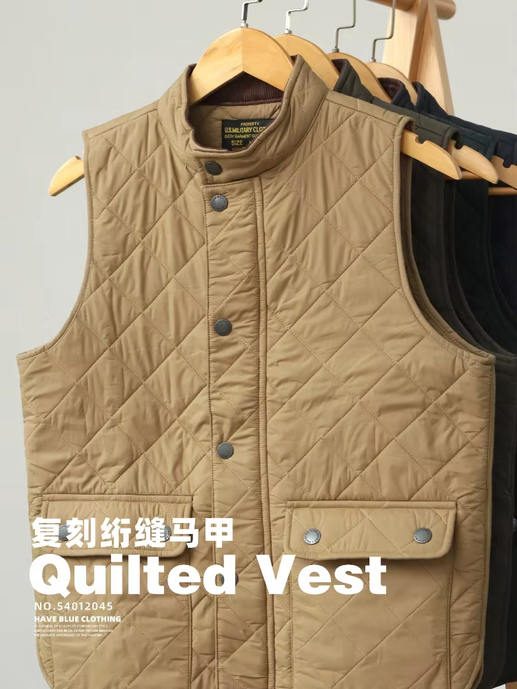 2026 hiver nouveau américain rétro à manches longues Dom matelassé gilet hommes Style Polo 100% Polyester épais décontracté multi-poches veste