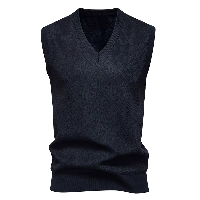 Pull sans manches à col en V pour homme, pull tricoté sans manches à col en V