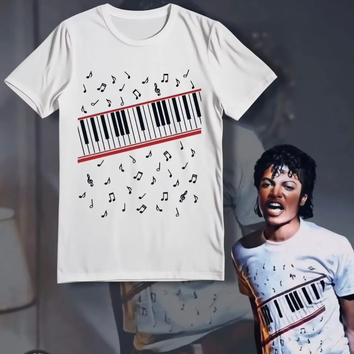 T-shirt Michael Jackson Movie MJ Beat It Piano 100% coton unisexe pour hommes et femmes